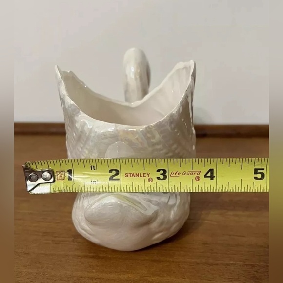 Vintage Swan Planter Dish Enesco 1987 Hand Painted Christmas Ribbon Lusterware - Picture 12 of 12